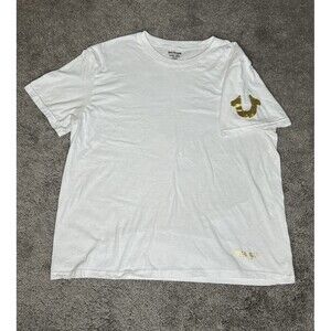 True Religion Shirt Mens XL White Short Sleeve Casual T Shirt Basic Gold Logo